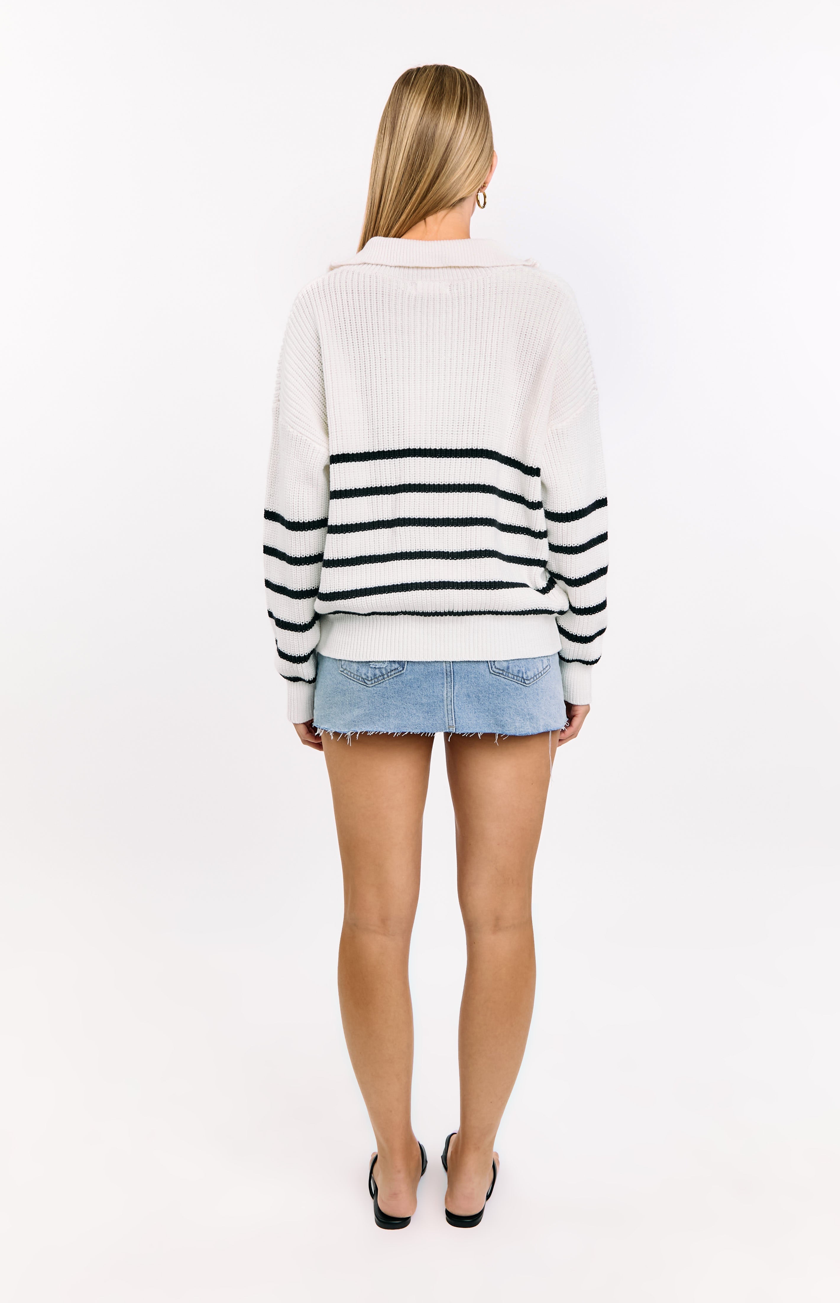 Copenhagen Cream Stripe Quarter Zip Knit Jumper