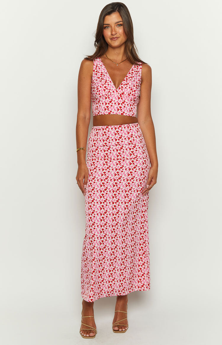 Dahlia Pink And Red Speckled Maxi Skirt