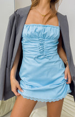 blue mini dress on model