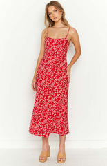 Delphine Red Floral Midi Dress