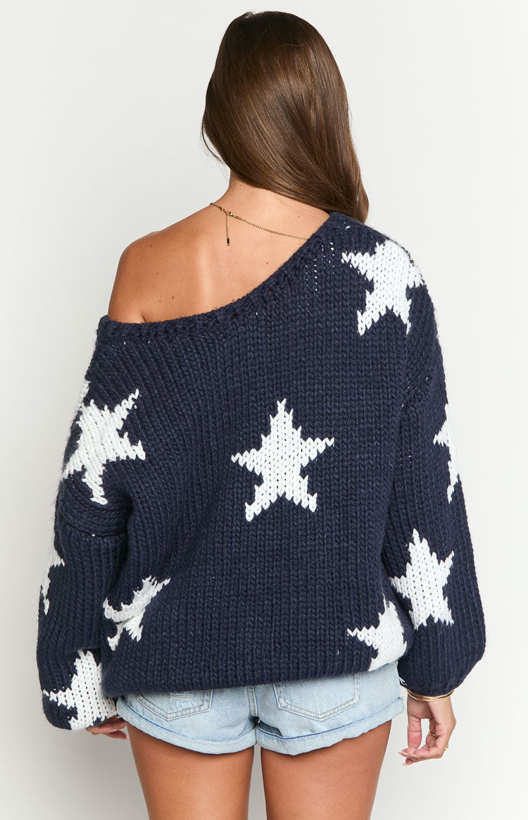 Delvey Navy Star Chunky Knit Sweater