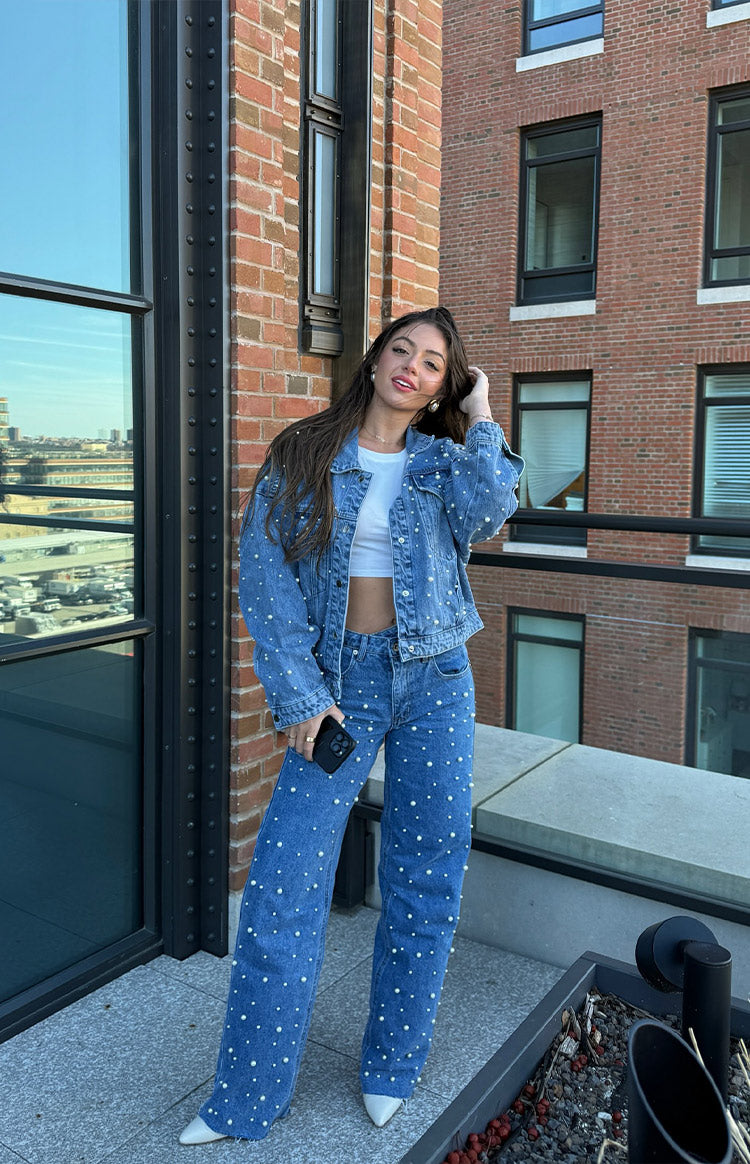 Denim Dazzle Pearl Mid Wash High Waisted Jeans