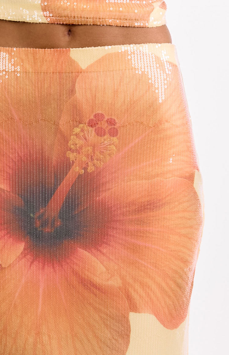 Denzel Yellow Floral Sequin Maxi Skirt