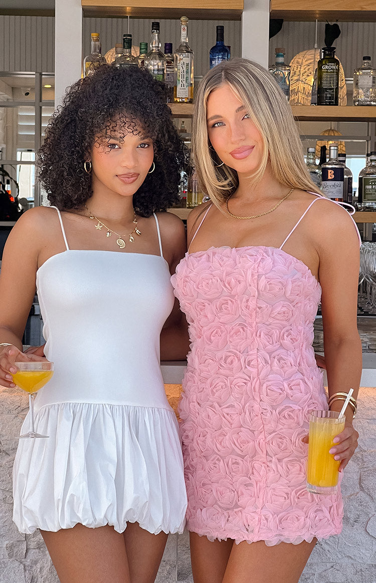 Evie Light Pink Textured Floral Mini Dress