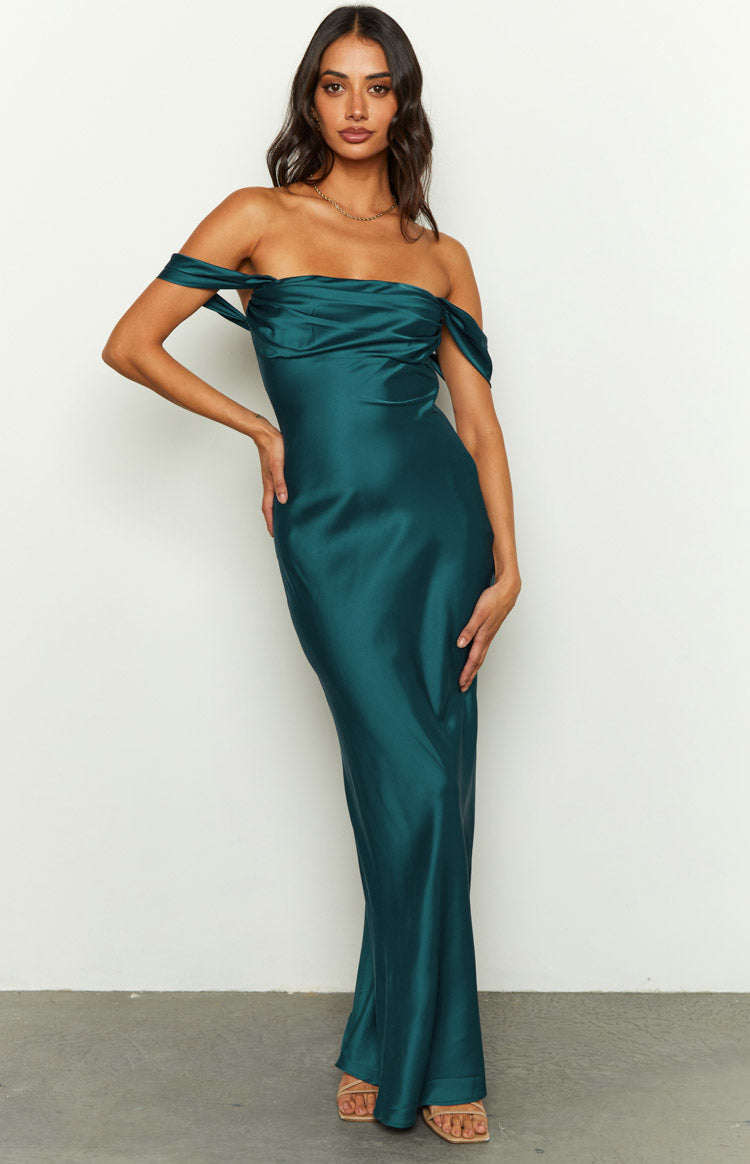 Ella Teal Off Shoulder Formal Maxi Dress