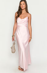 Elma Pink Satin Wrap Tie Maxi Dress