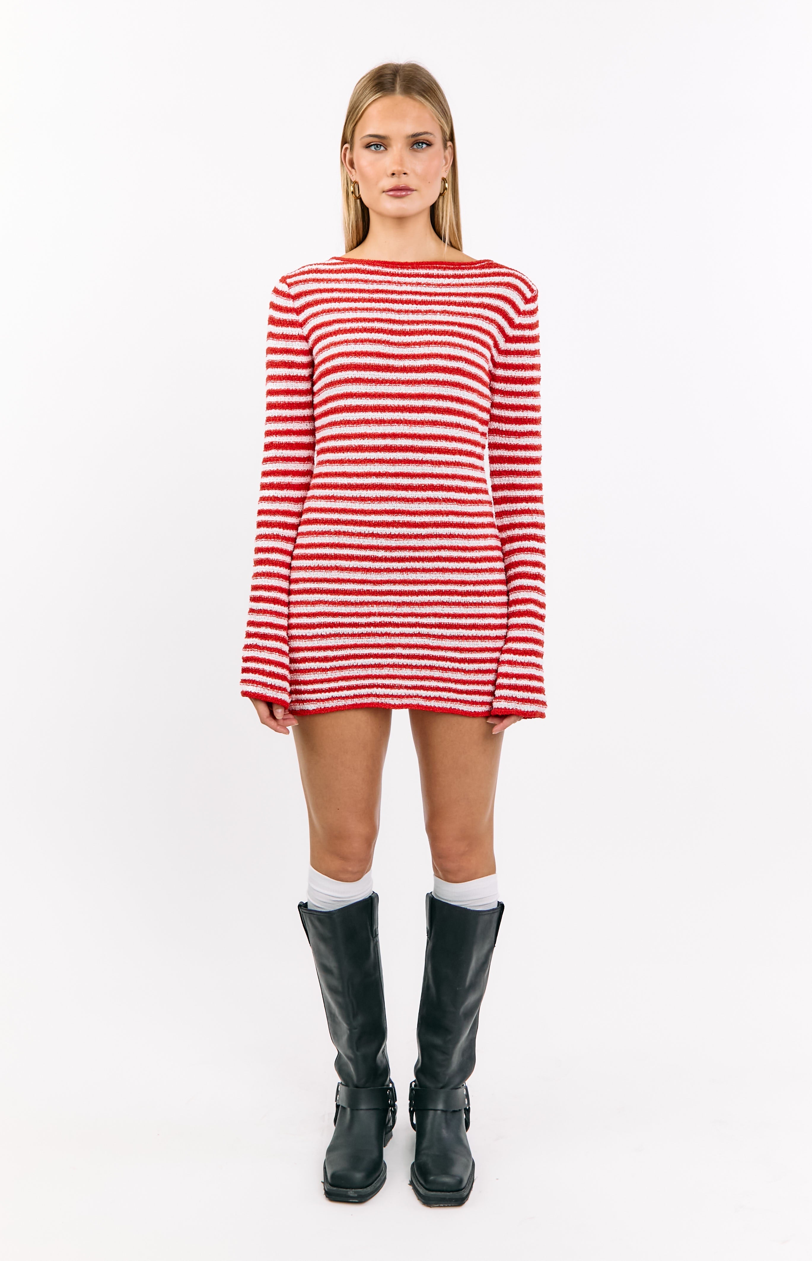 Elmer Red Stripe Long Sleeve Knit Mini Dress