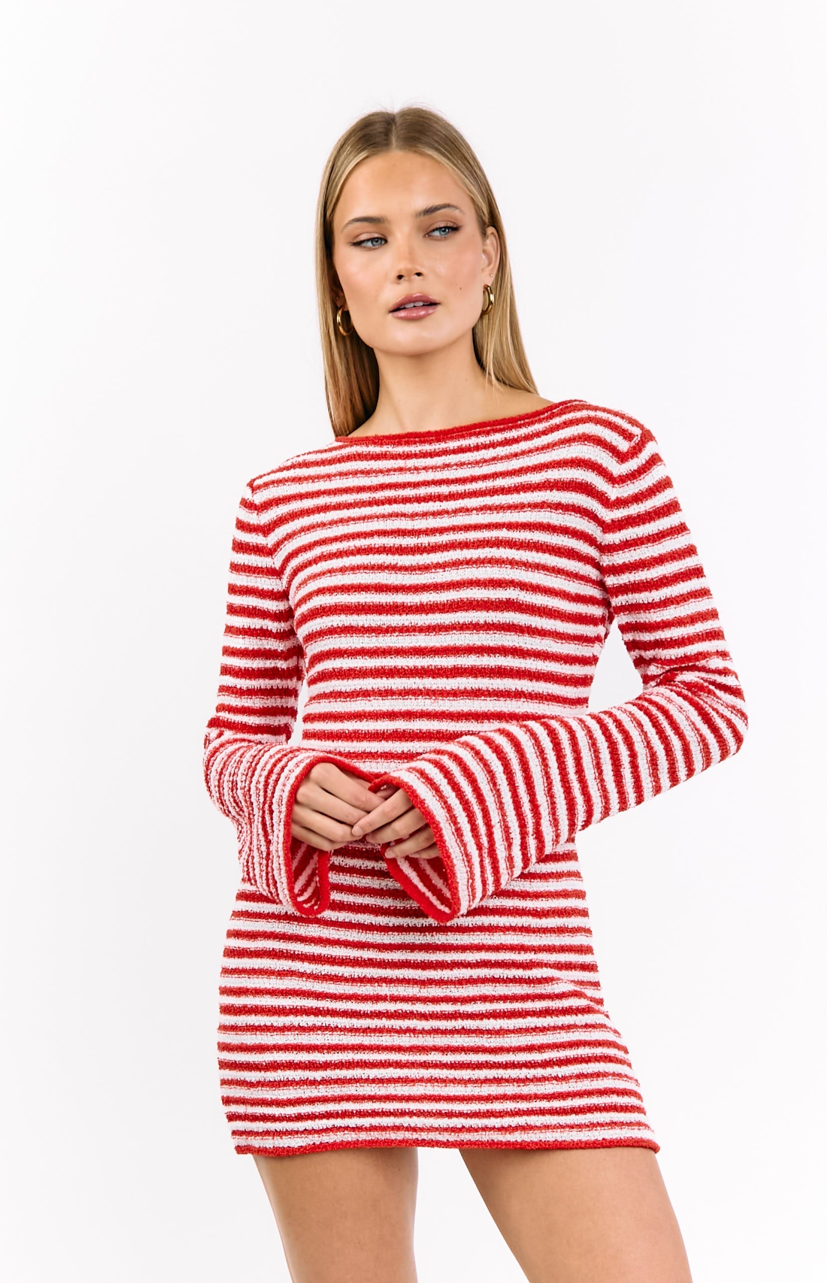Elmer Red Stripe Long Sleeve Knit Mini Dress