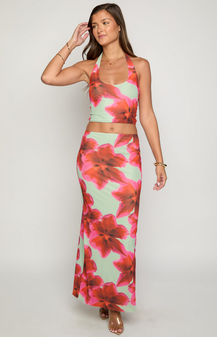 Elsa Green Floral Maxi Skirt