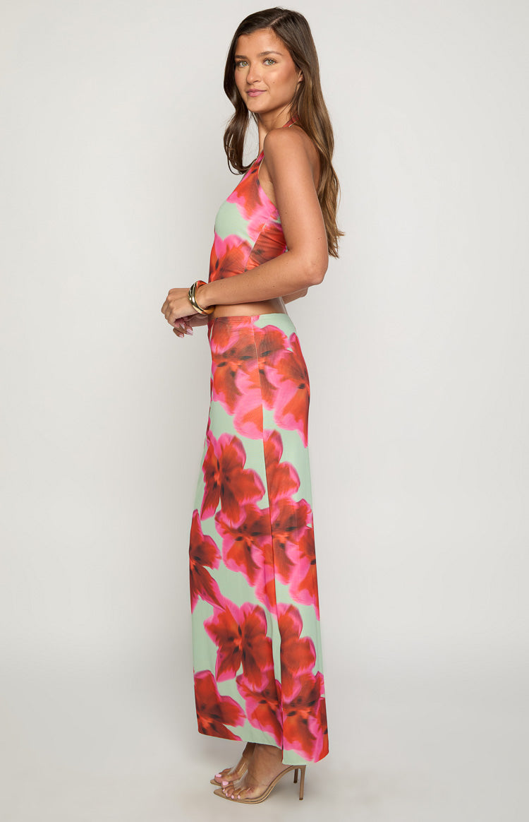 Elsa Green Floral Maxi Skirt