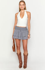 Evan Navy Gingham Ruffle Mini Skirt