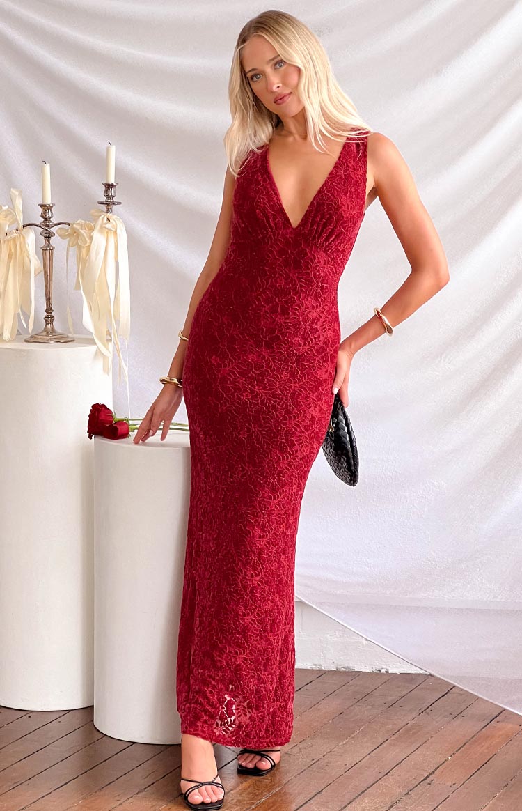 Farida Red Lace Maxi Dress