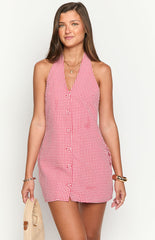 Felix Red Gingham Halter Mini Dress