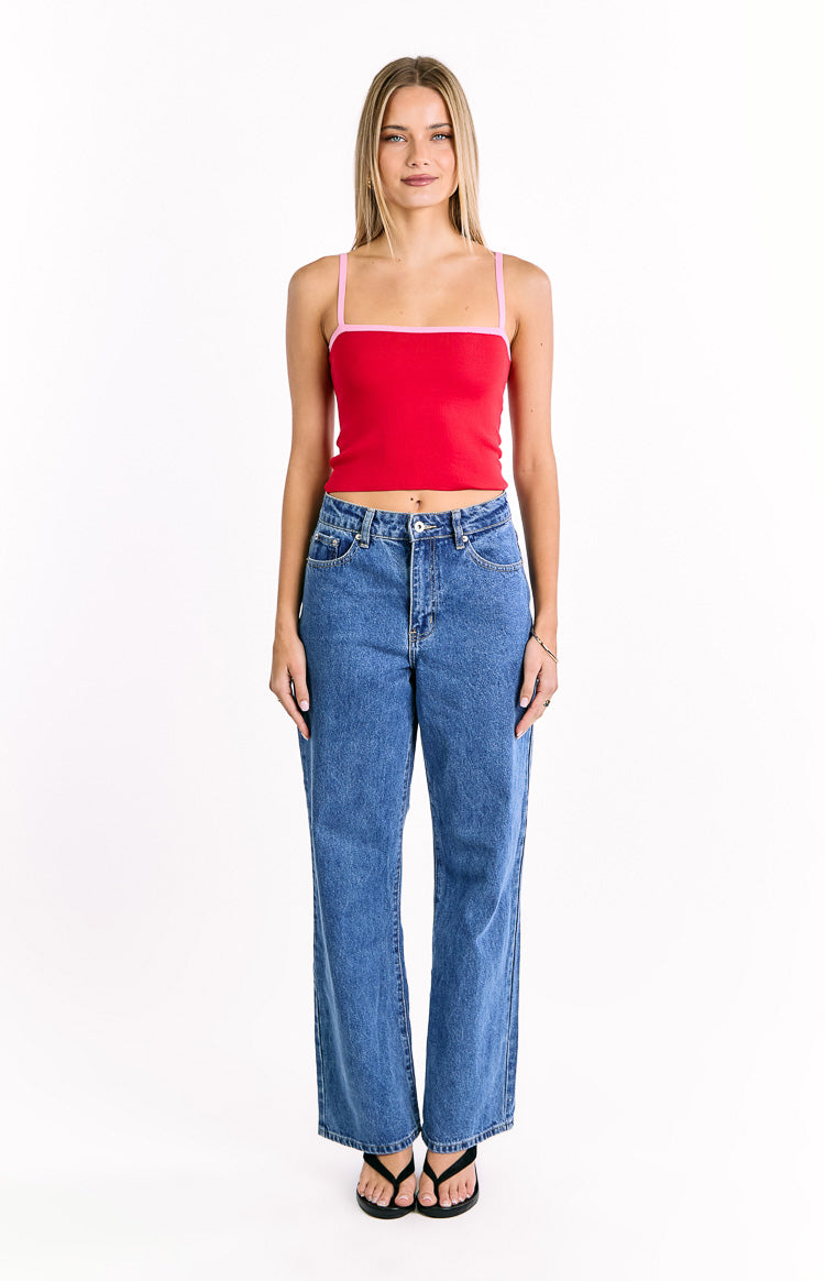 Florrie Red Pink Contrast Knit Top