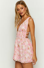 Genovia Pink Floral Chiffon Mini Dress
