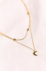 Gold Heart Double Chain Necklace