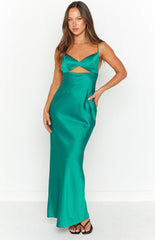 Hermitude Emerald Satin Maxi Formal Dress