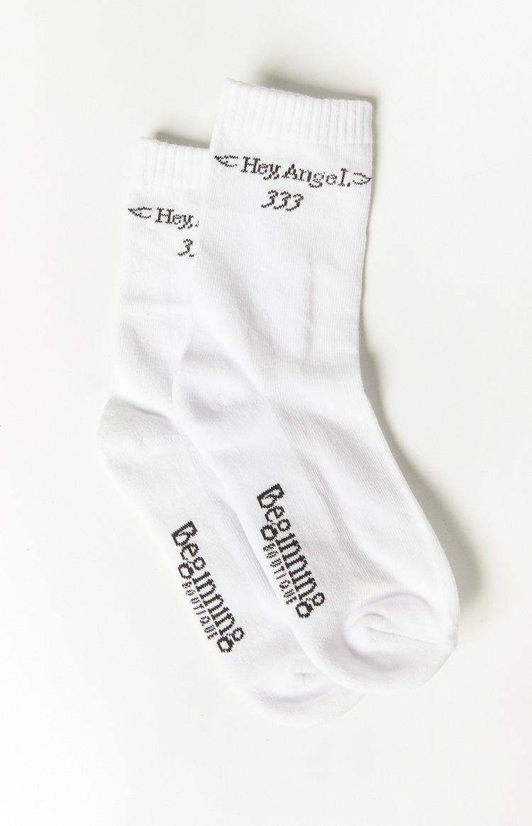 Hey Angel White Crew Socks