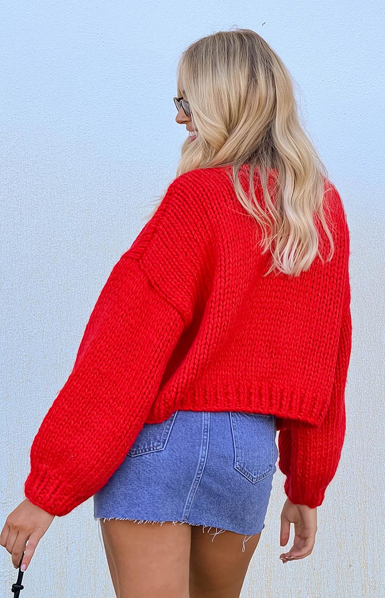 Holiday Red Tie Up Knit Cardigan
