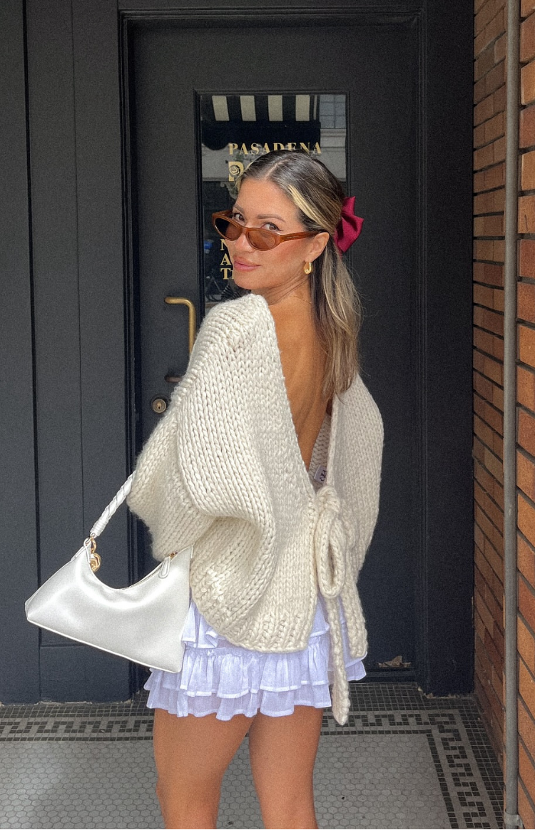 Holiday Cream Tie Up Knit Cardigan