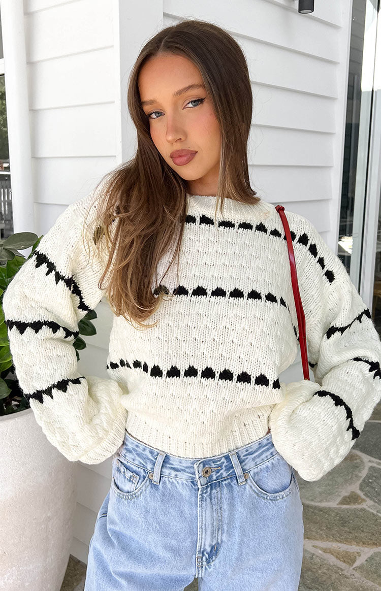 Holly White Heart Stripe Sweater