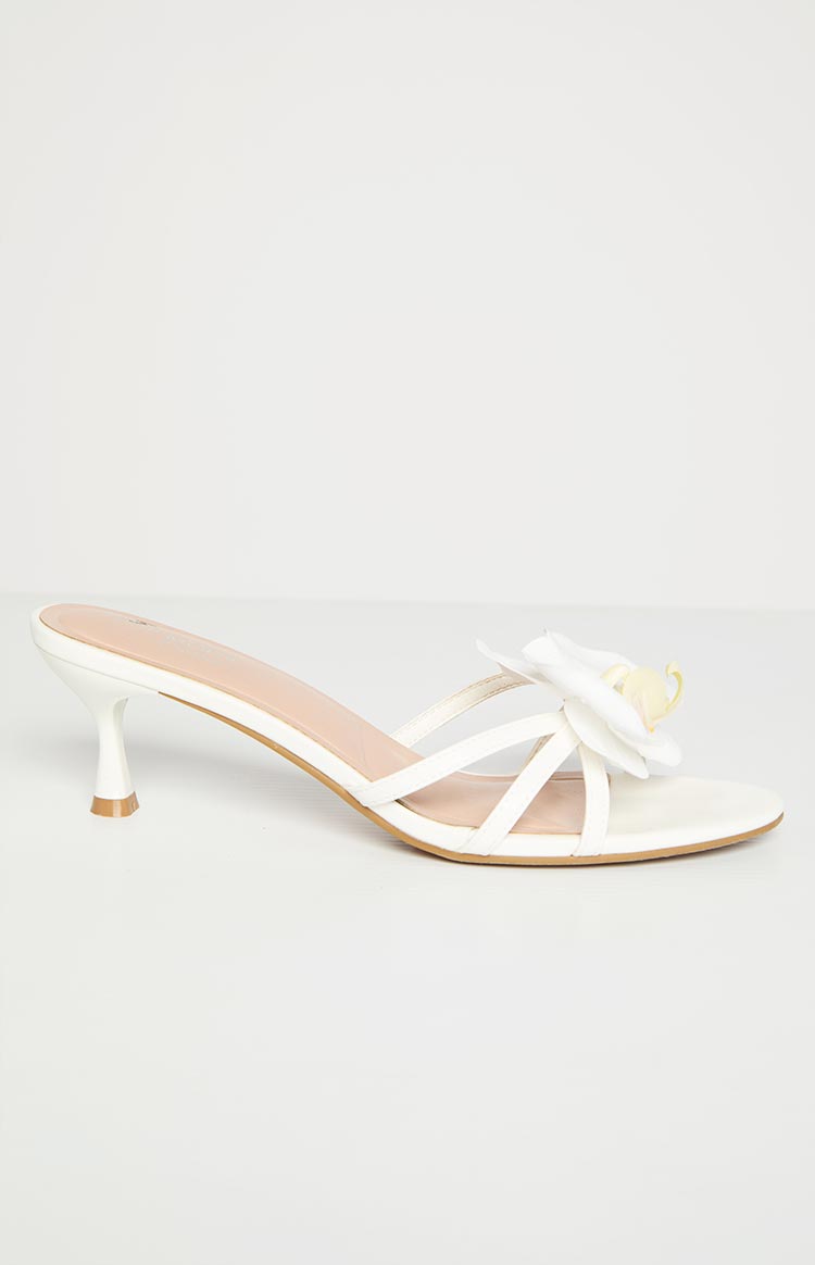 In Bloom White Floral Kitten Heels