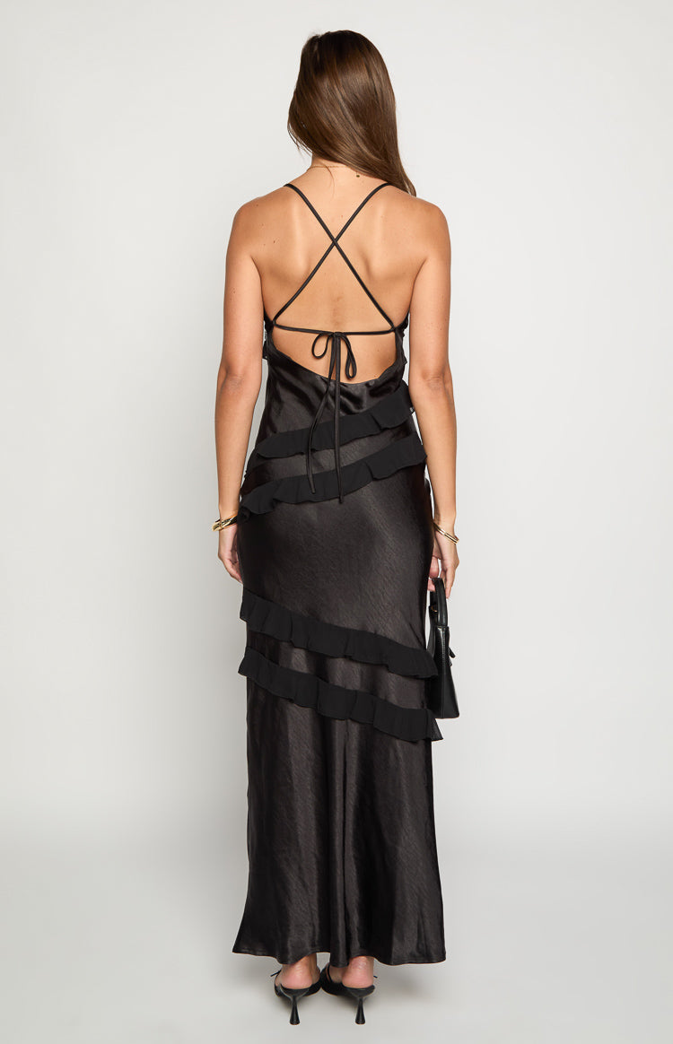 Inara Black Ruffle Maxi Dress