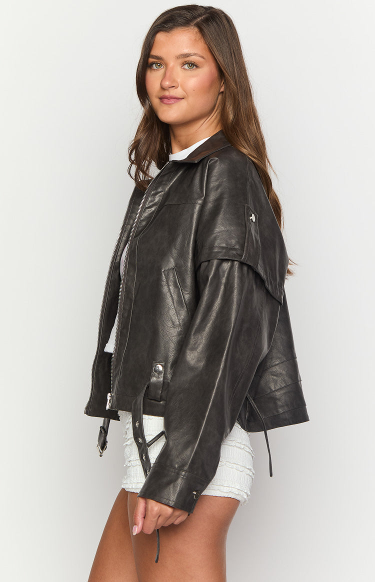 Jessica Anne PU Washed Black Jacket