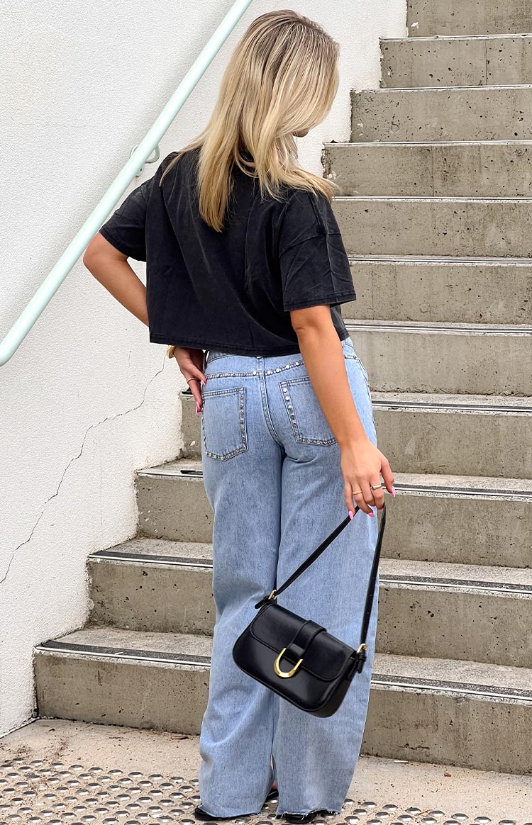 Jannina Light Wash Denim Studded Low Rise Jeans