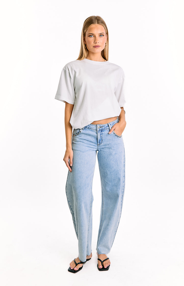 Jannina Light Wash Denim Studded Low Rise Jeans