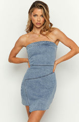 Jasmine Mid Wash Denim Wrap Front Mini Dress