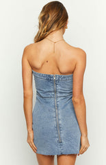 Jasmine Mid Wash Denim Wrap Front Mini Dress