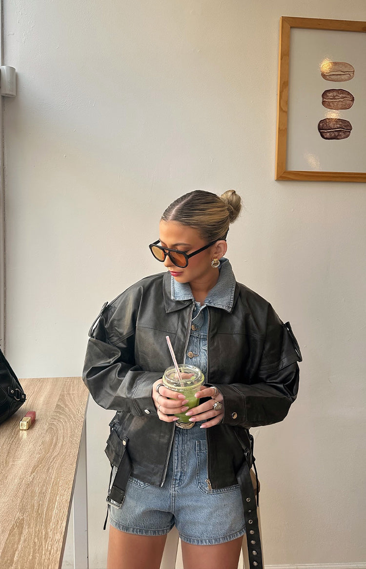 Jessica Anne PU Washed Black Jacket