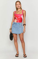 Joy Light Wash Denim Wrap Mini Skort