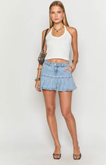 Julia Light Wash Pleated Denim Mini Skirt