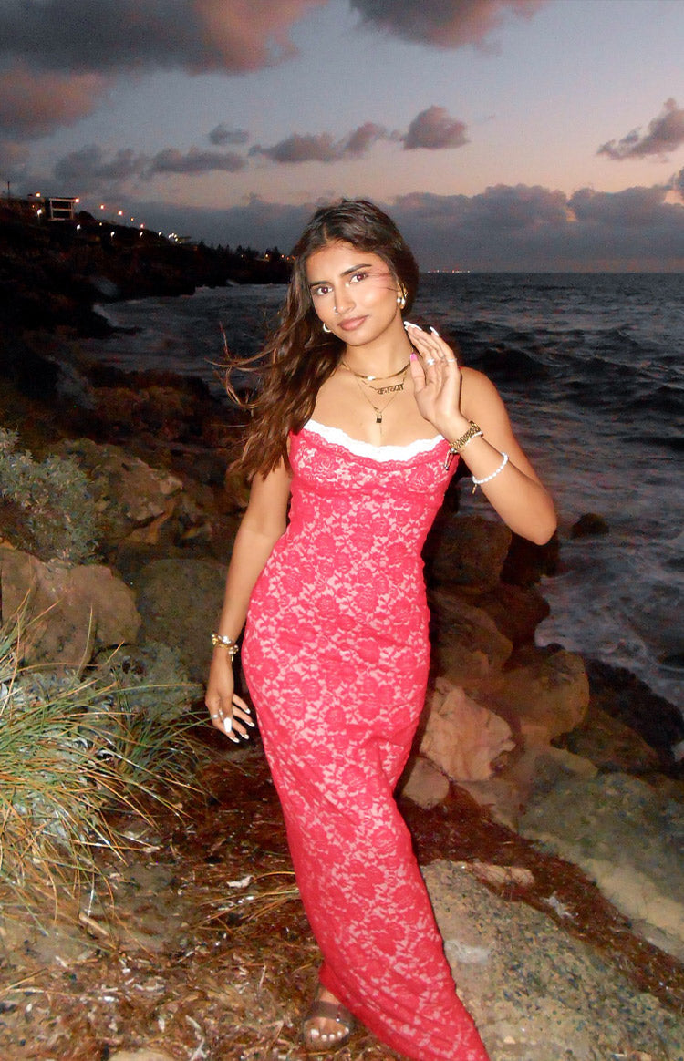 Kata Red Lace Maxi Dress