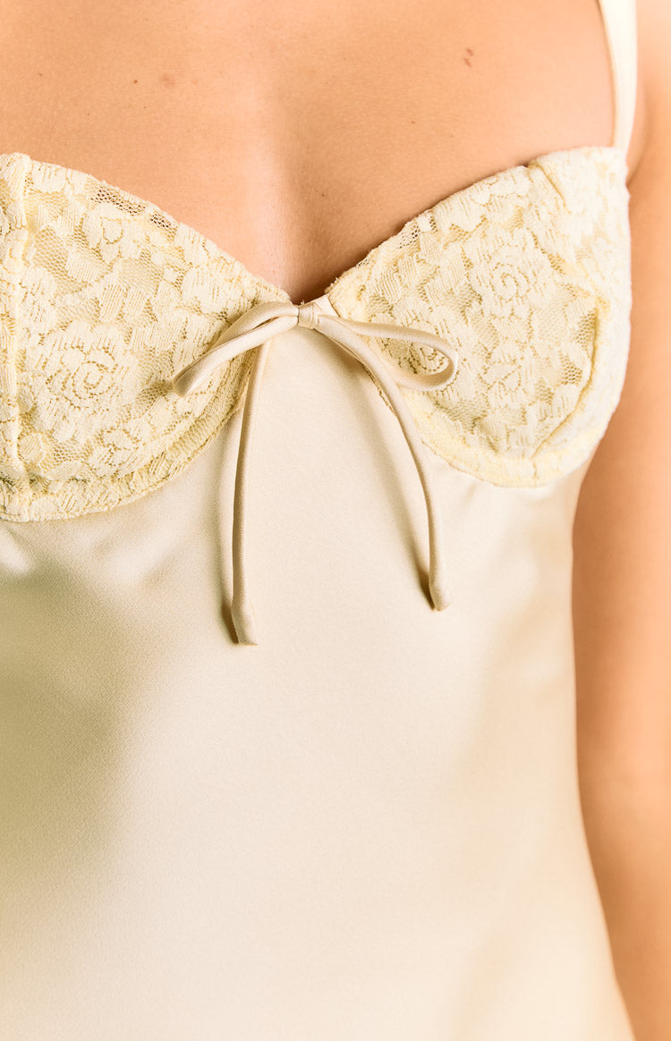 Kate Yellow Satin Party Mini Dress