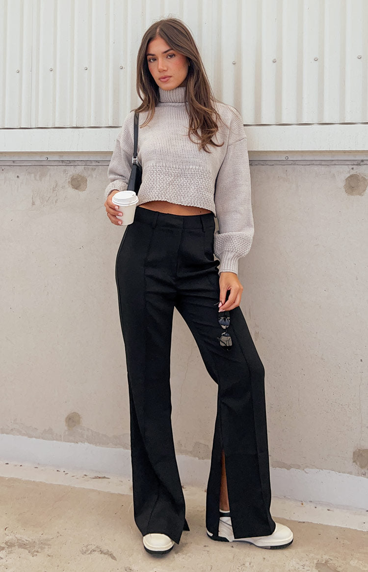 Katrine Black Split Hem Pants