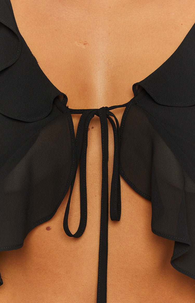 Kazan Black Frill Long Sleeve Top