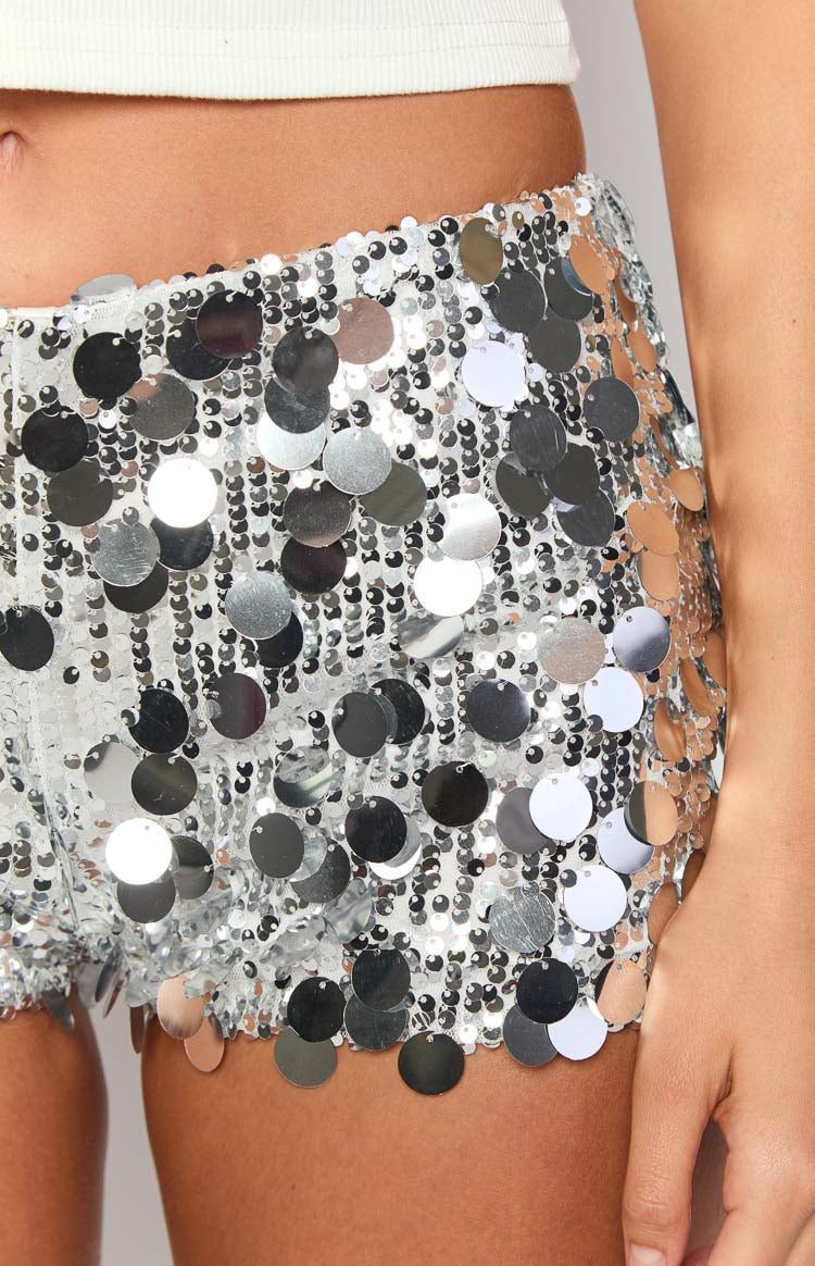 La Danza Silver Sequin Micro Shorts