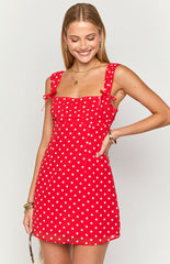 Layla Red Polka Dot Tie Back Mini Dress