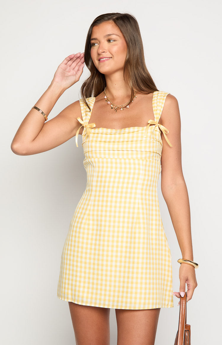 Layla Yellow Gingham Tie Back Mini Dress