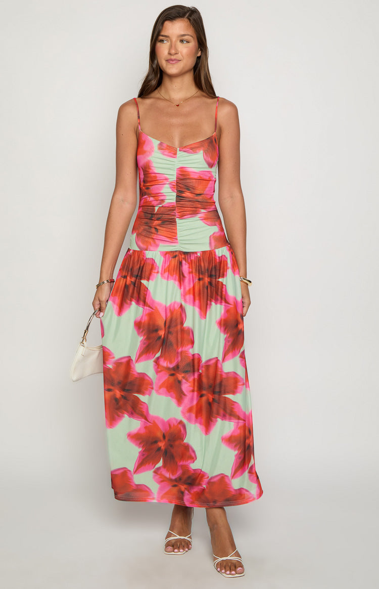 Lilliana Green Floral Print Maxi Dress