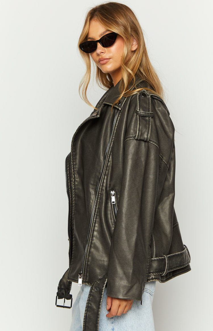 Lioness Ace Charcoal PU Biker Jacket