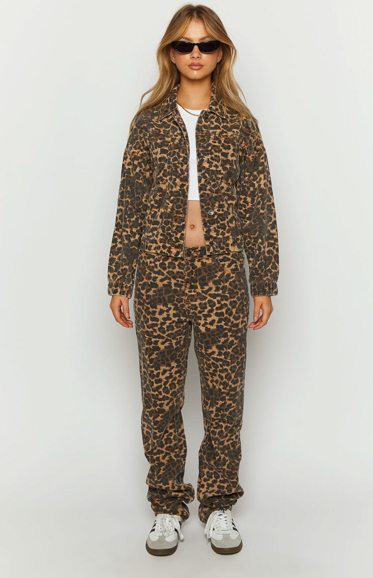 Lioness Carmela Leopard Print Straight Leg Jeans