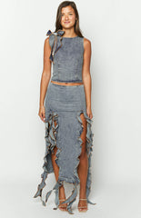 Lioness Rendezvous Faded Denim Maxi Skirt