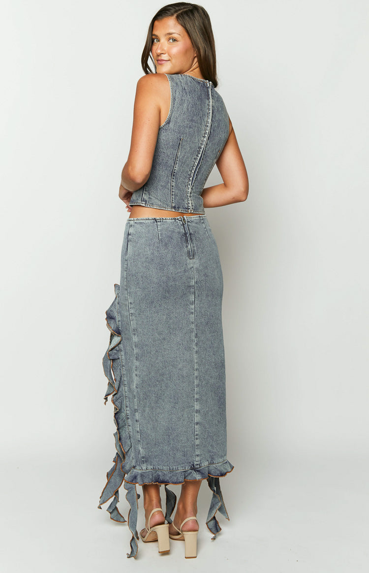 Lioness Rendezvous Faded Denim Maxi Skirt