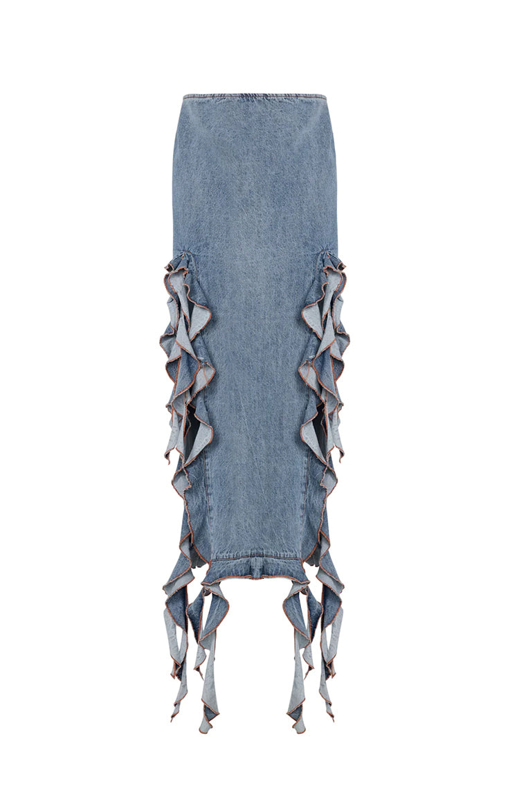 Lioness Rendezvous Faded Denim Maxi Skirt