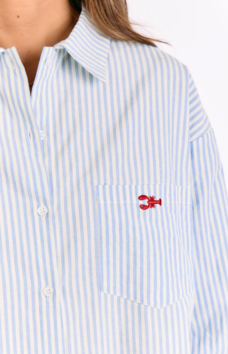 Lola Blue Stripe Embroidered Button Up Shirt