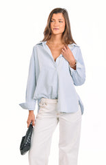 Lola Blue Stripe Embroidered Button Up Shirt